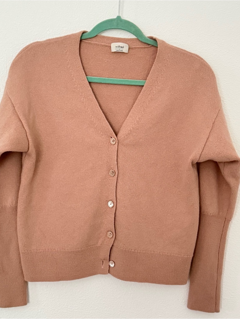 Aritzia Wilfred Thais Merino Wool  VNeck Knit Cardigan Sweater Dusty Rose Size L